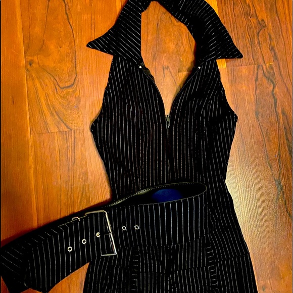 Pinstripe Halter Jumpsuit - Picture 1 of 4